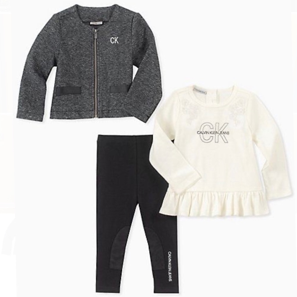 CALVIN KLEIN JEANS GIRLS 3-PIECE KNIT JACKET SET
